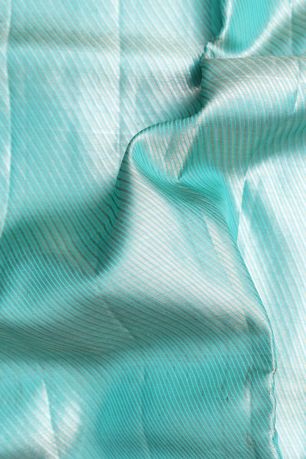 Kanchipuram Silk Saree Tissue Tiffany Blue With Diagonal Design