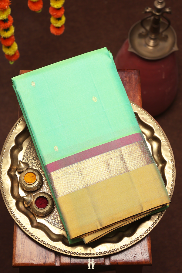 Kanchipuram Silk Saree In Mint Green With Floral Buttis