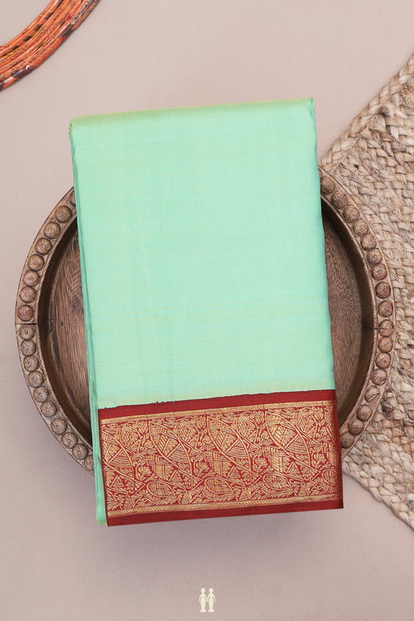 Kanchipuram Silk Saree In Mint Green With Korvai Zari Border