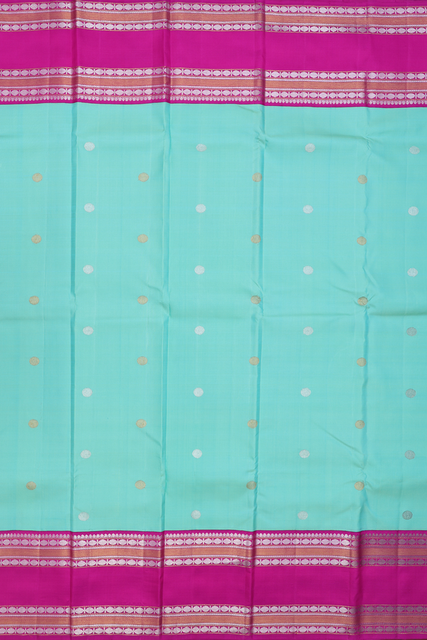 Kanchipuram Silk Saree In Mint Green With Rudraksh Buttas