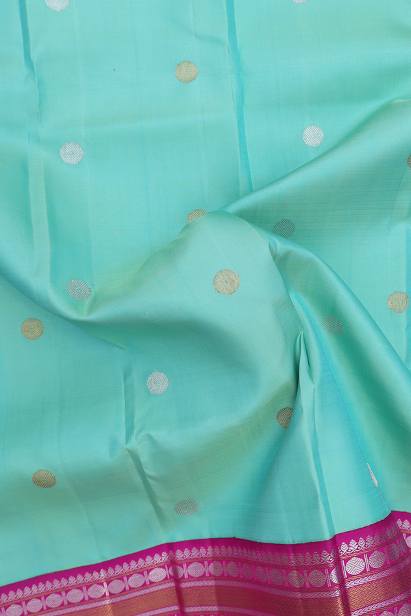 Kanchipuram Silk Saree In Mint Green With Rudraksh Buttas