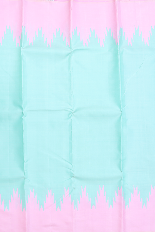 Kanchipuram Silk Saree In Mint Green With Temple Border