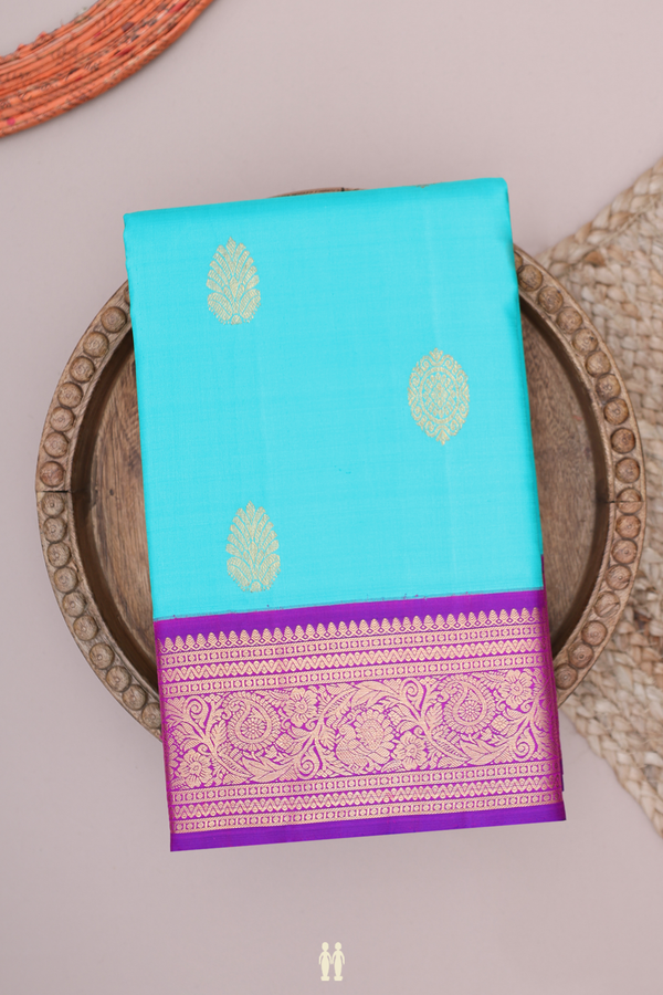 Kanchipuram Silk Saree In Mint Green With Zari Buttas