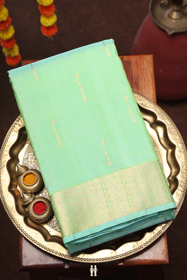 Kanchipuram Silk Saree In Mint Green With Zari Buttas