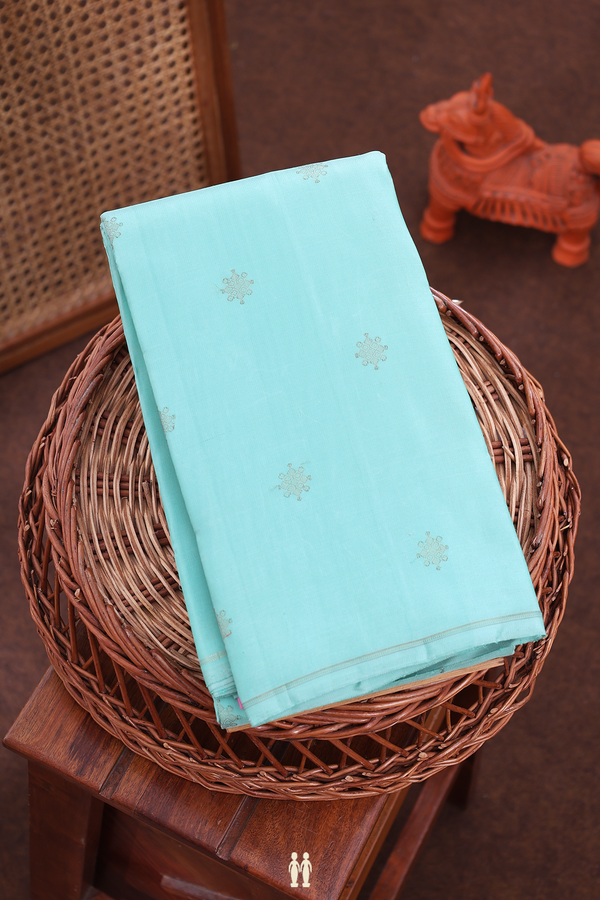Kanchipuram Silk Saree In Mint Green With Zari Buttas