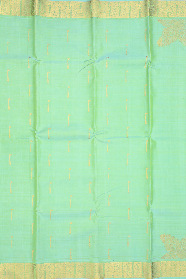 Kanchipuram Silk Saree In Mint Green With Zari Buttas