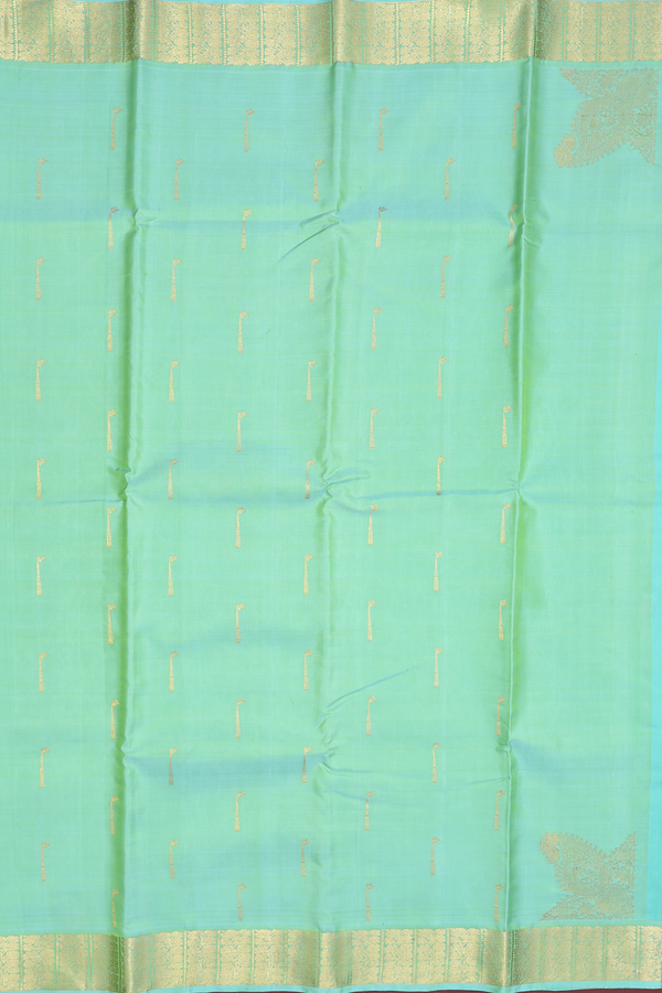 Kanchipuram Silk Saree In Mint Green With Zari Buttas