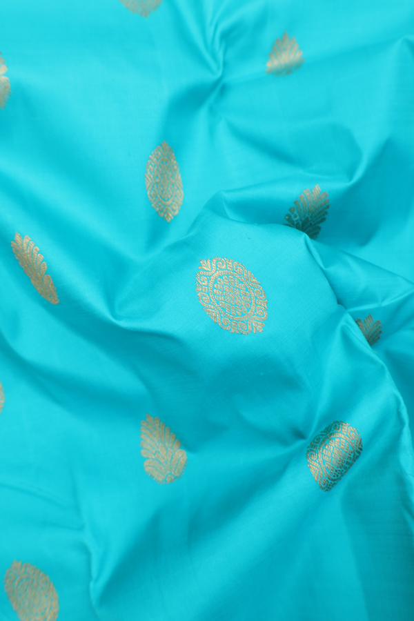 Kanchipuram Silk Saree In Mint Green With Zari Buttas