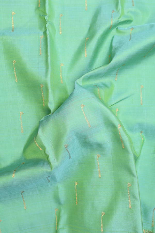 Kanchipuram Silk Saree In Mint Green With Zari Buttas
