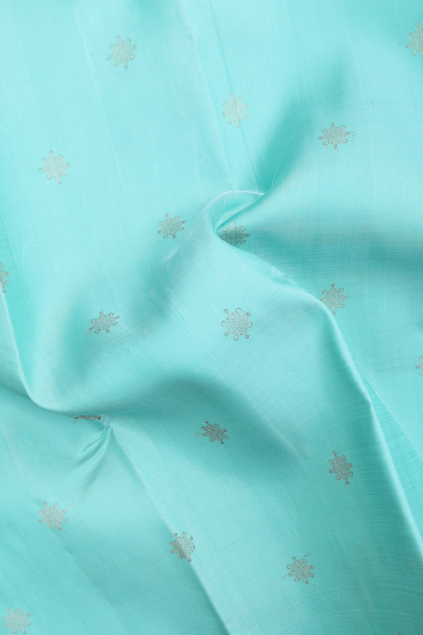 Kanchipuram Silk Saree In Mint Green With Zari Buttas