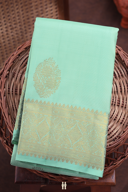 Kanchipuram Silk Saree In Mint Green With Zari Motifs