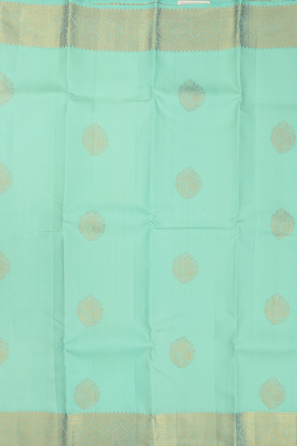 Kanchipuram Silk Saree In Mint Green With Zari Motifs