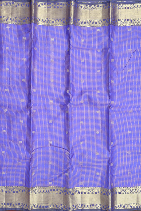 Kanchipuram Silk Saree In Misty Blue With Checks Design