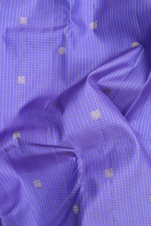 Kanchipuram Silk Saree In Misty Blue With Checks Design