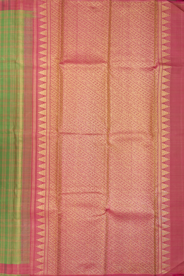Kanchipuram Silk Saree In Moss Green With Checks Design