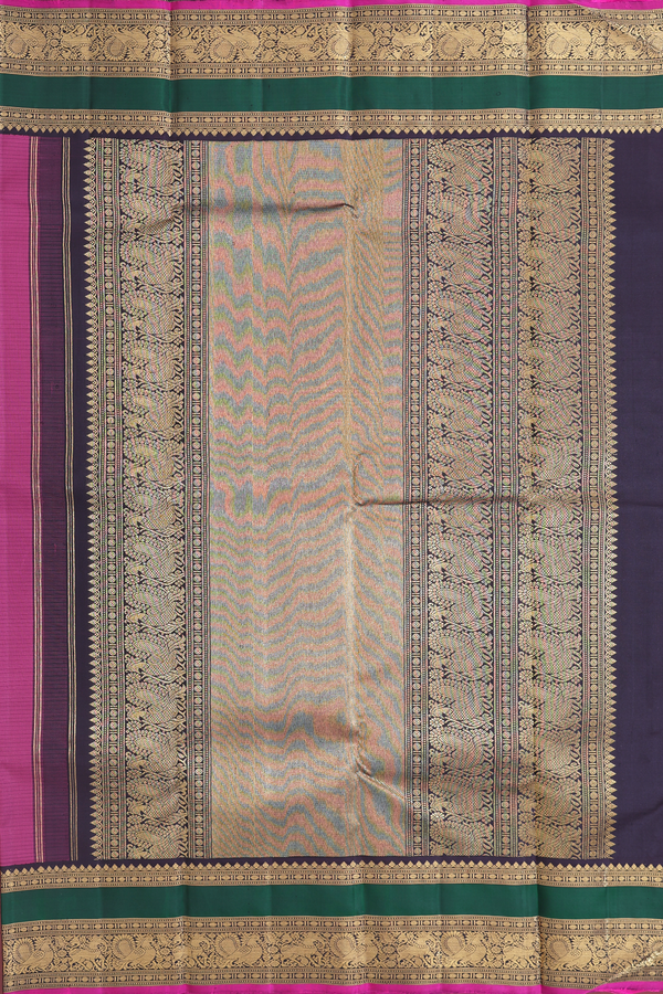 Kanchipuram Silk Saree In Mulberry With Stripes Along Buttas