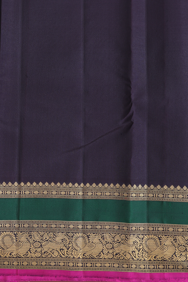 Kanchipuram Silk Saree In Mulberry With Stripes Along Buttas
