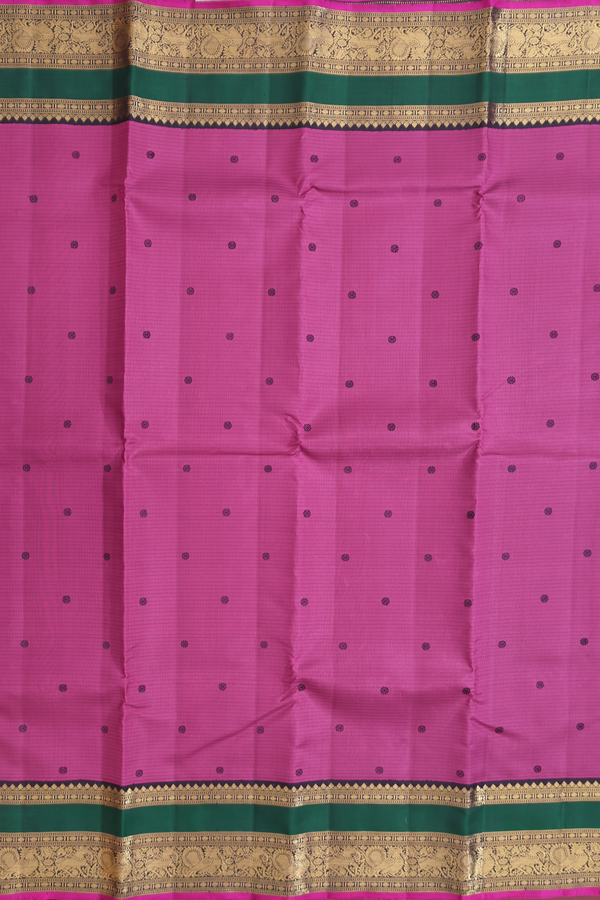 Kanchipuram Silk Saree In Mulberry With Stripes Along Buttas