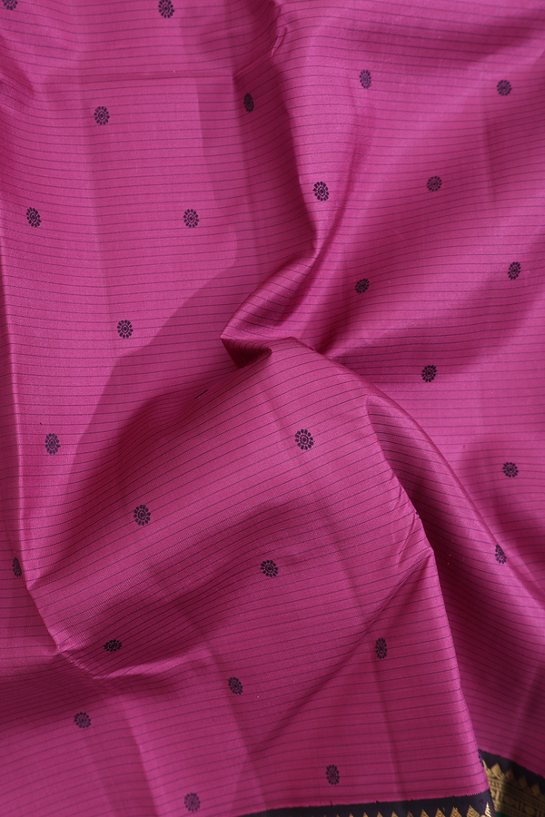 Kanchipuram Silk Saree In Mulberry With Stripes Along Buttas