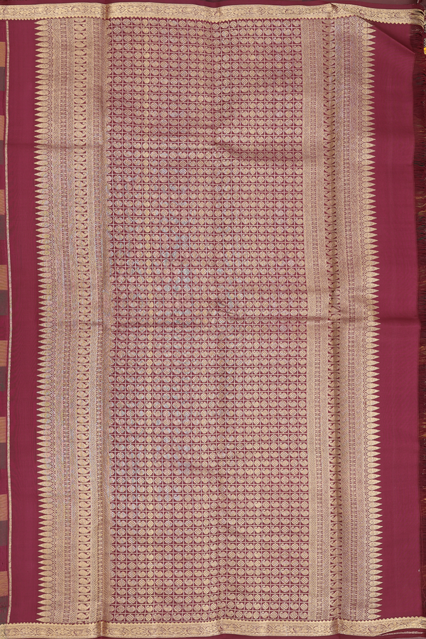 Kanchipuram Silk Saree In Multicolor Along Checks With Buttas