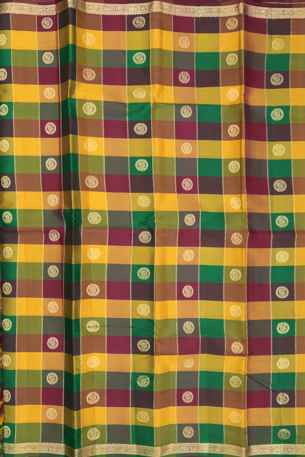 Kanchipuram Silk Saree In Multicolor Along Checks With Buttas