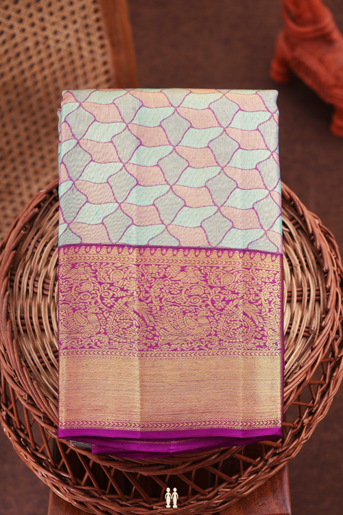 Kanchipuram Silk Saree In Multicolor Tissue With Allover Design