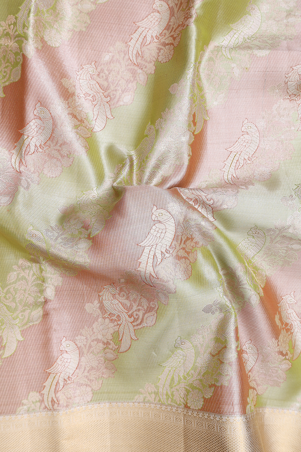 Kanchipuram Silk Saree In Multicolor Tissue With Peacock Design