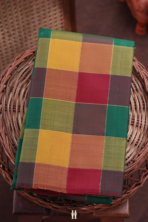Kanchipuram Silk Saree In Multicolor With Checks Design