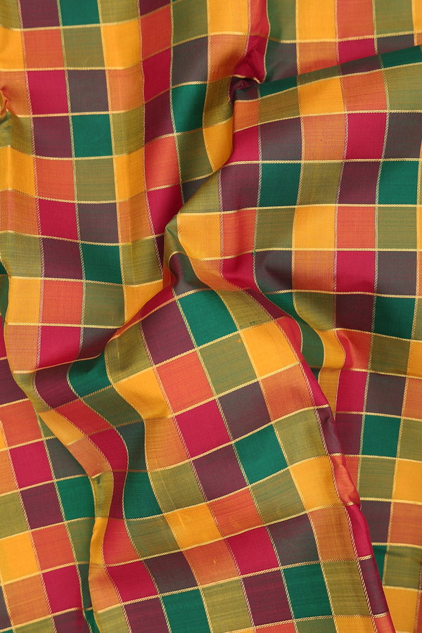 Kanchipuram Silk Saree In Multicolor With Checks Design