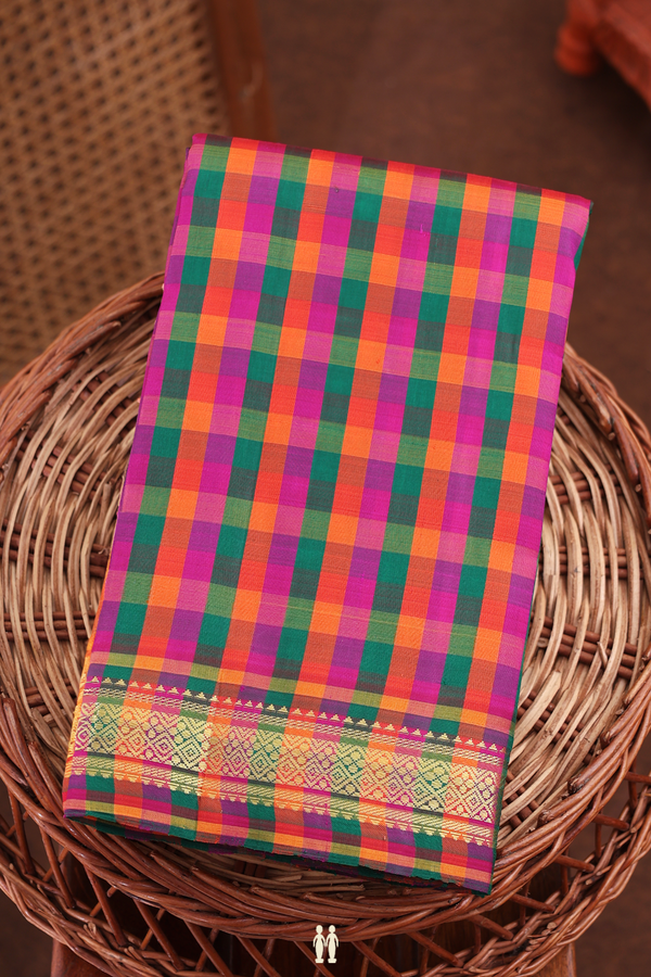 Kanchipuram Silk Saree In Multicolor With Checks Design