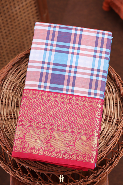 Kanchipuram Silk Saree In Multicolor With Checks Design