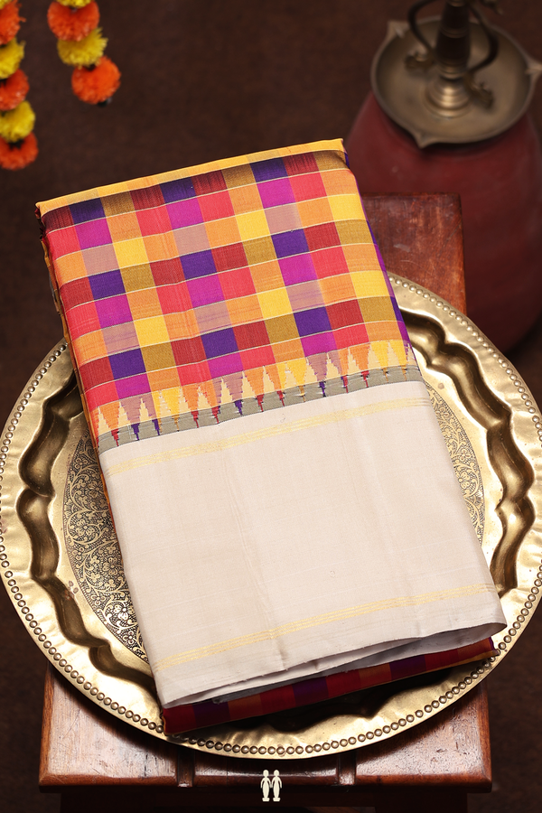 Kanchipuram Silk Saree In Multicolor With Checks Design