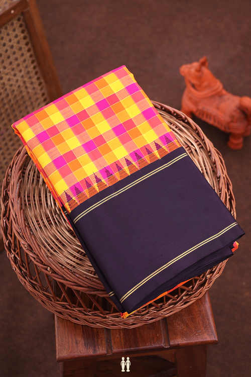 Kanchipuram Silk Saree In Multicolor With Checks Design