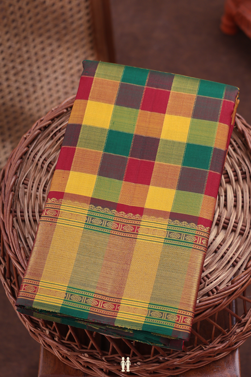 Kanchipuram Silk Saree In Multicolor With Checks Design