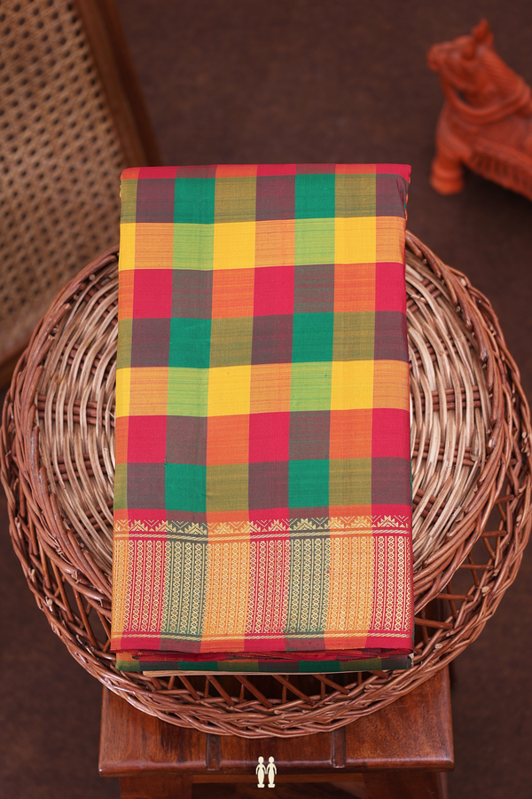 Kanchipuram Silk Saree In Multicolor With Checks Design