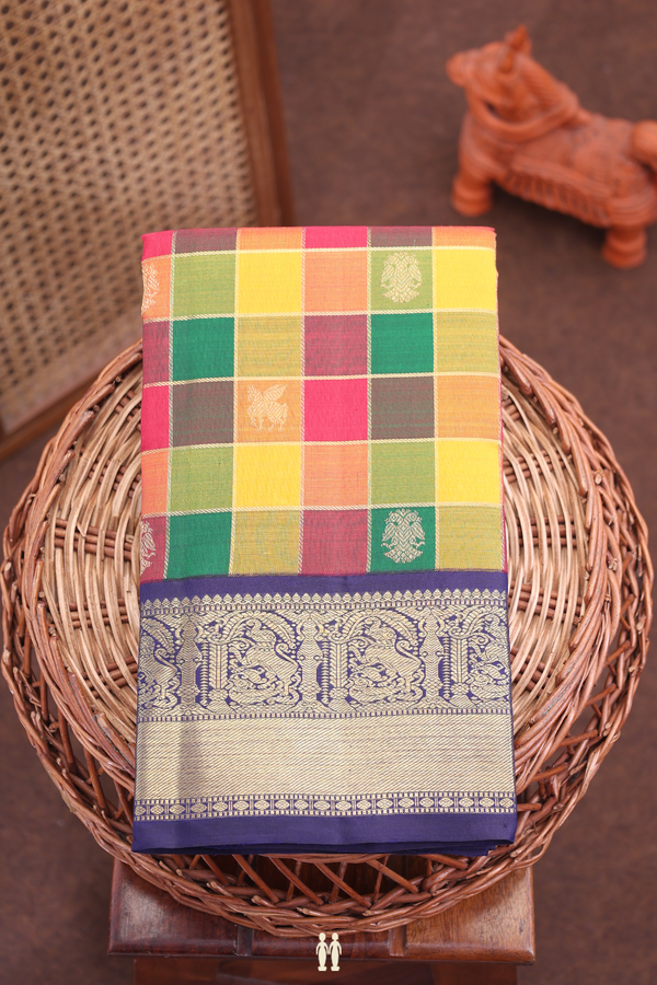 Kanchipuram Silk Saree In Multicolor With Checks Design