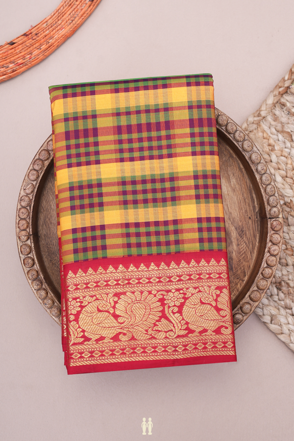 Kanchipuram Silk Saree In Multicolor With Checks Design