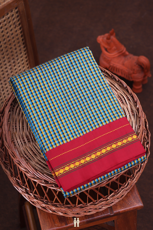 Kanchipuram Silk Saree In Multicolor With Checks Design