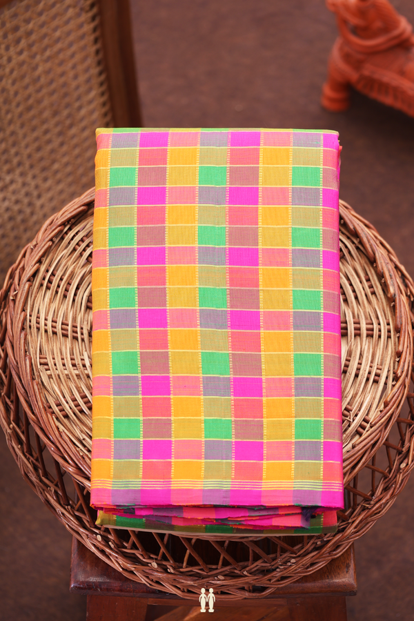 Kanchipuram Silk Saree In Multicolor With Checks Design