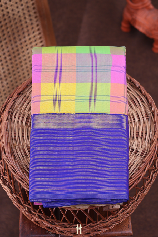 Kanchipuram Silk Saree In Multicolor With Checks Design