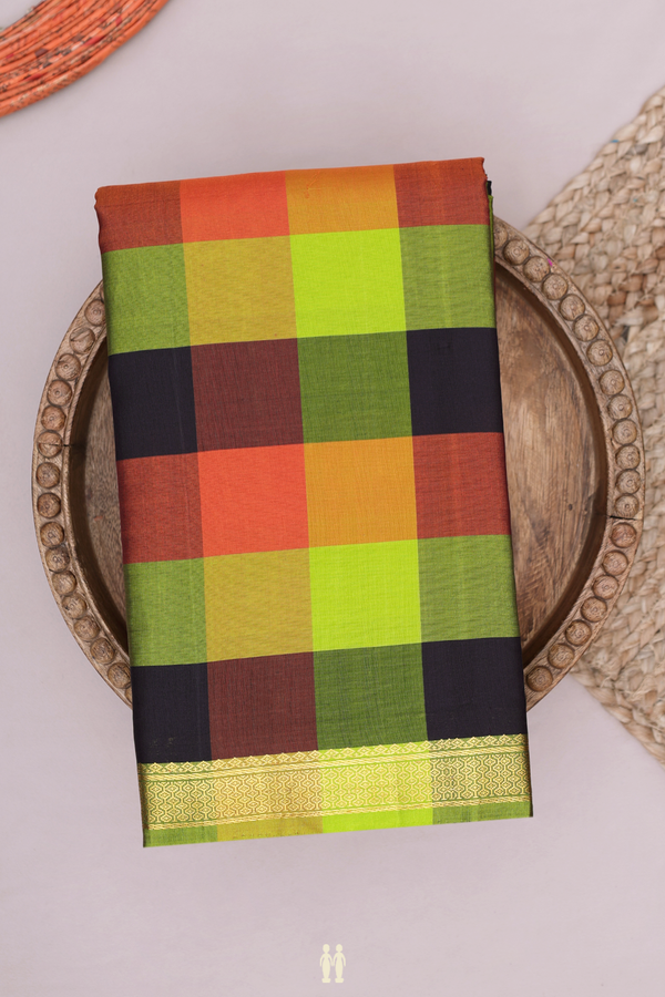 Kanchipuram Silk Saree In Multicolor With Checks Design