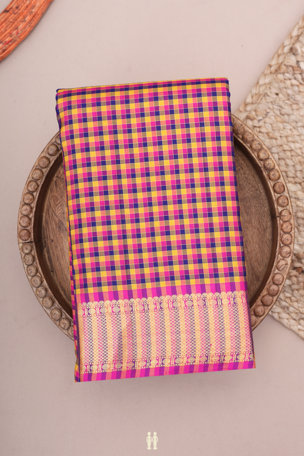 Kanchipuram Silk Saree In Multicolor With Checks Design