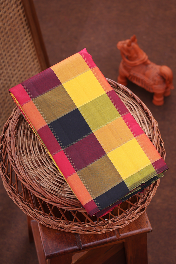 Kanchipuram Silk Saree In Multicolor With Checks Design