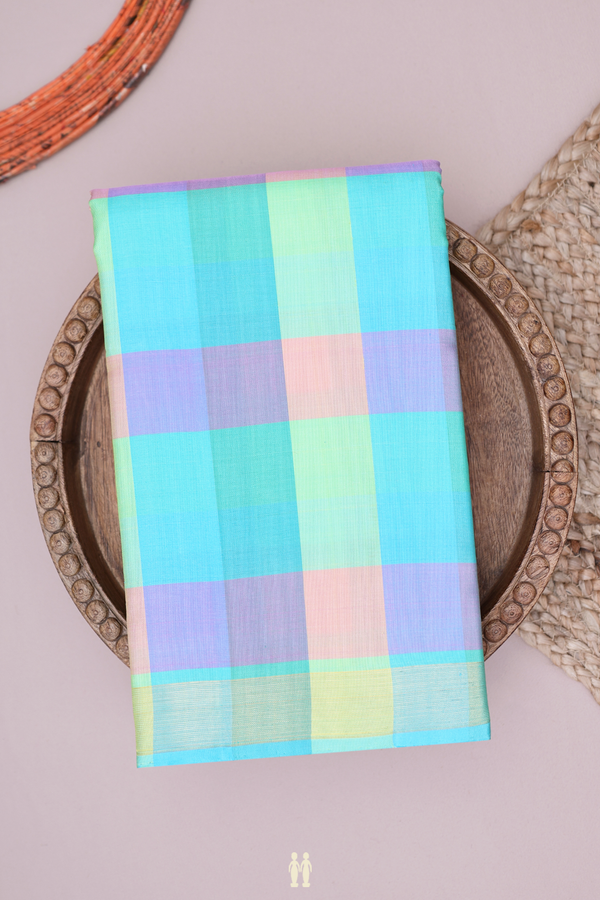 Kanchipuram Silk Saree In Multicolor With Checks Design