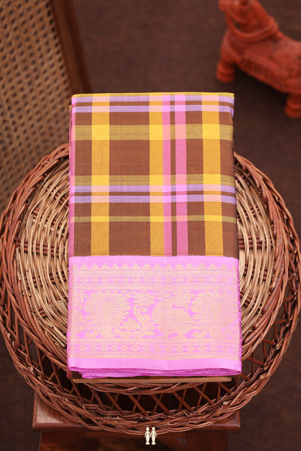 Kanchipuram Silk Saree In Multicolor With Checks Design