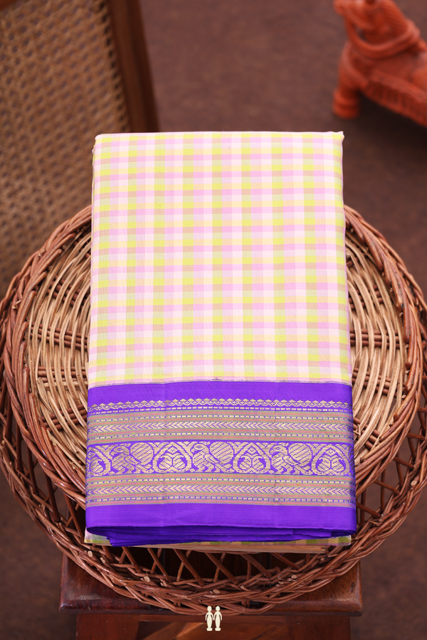 Kanchipuram Silk Saree In Multicolor With Checks Design