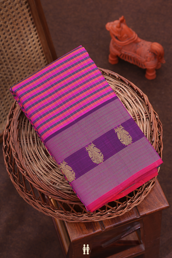 Kanchipuram Silk Saree In Multicolor With Checks Design