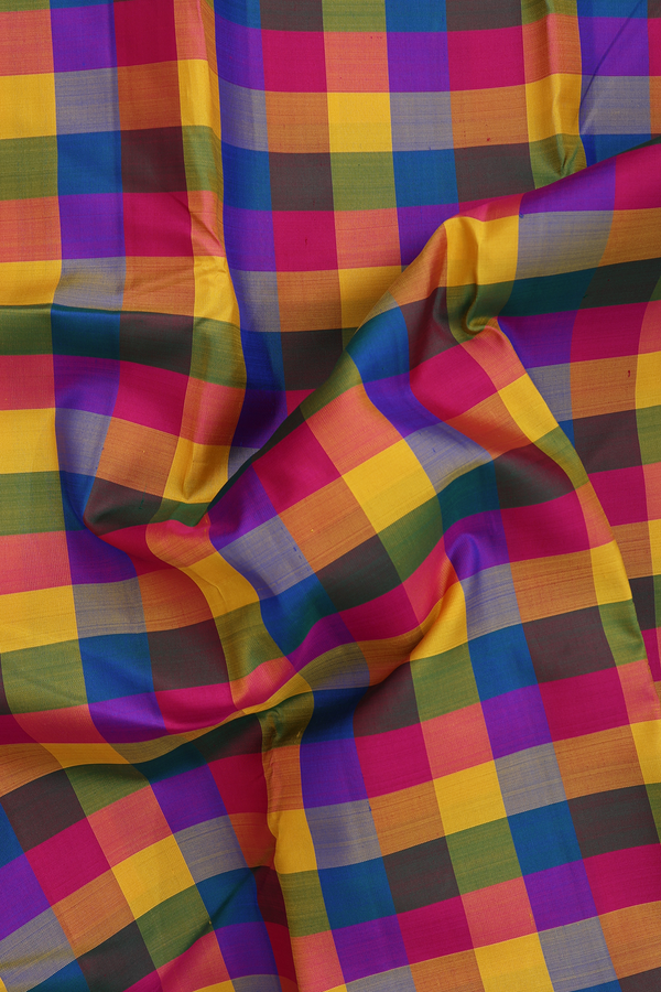 Kanchipuram Silk Saree In Multicolor With Checks Design