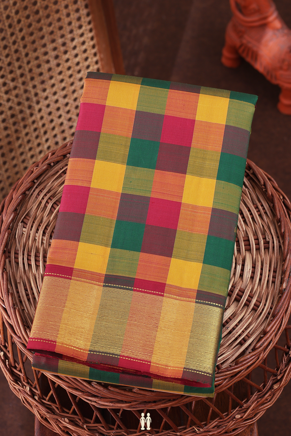 Kanchipuram Silk Saree In Multicolor With Checks Design