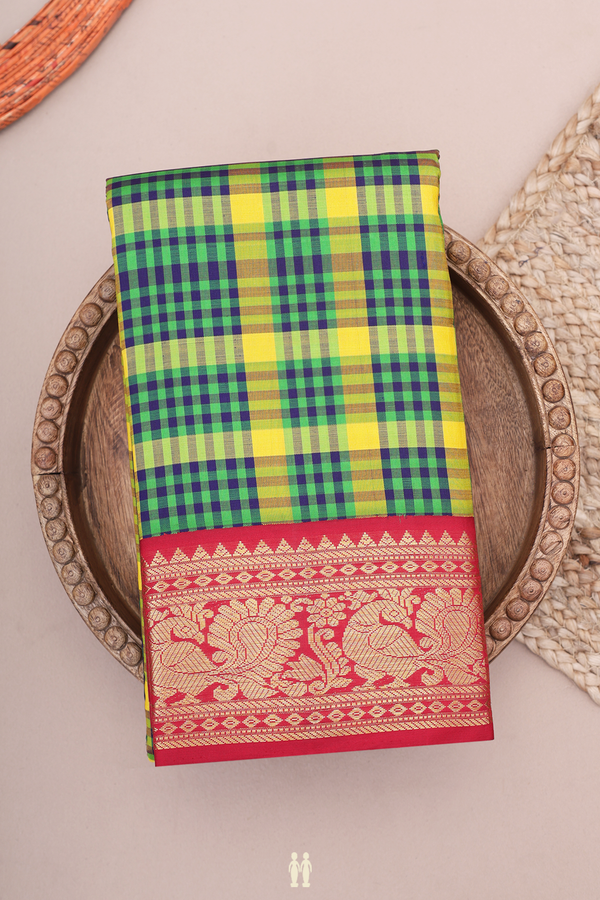 Kanchipuram Silk Saree In Multicolor With Checks Design